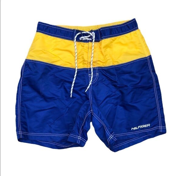 Classic Tommy Hilfiger blue yellow swim trunks board shorts - Picture 1 of 7